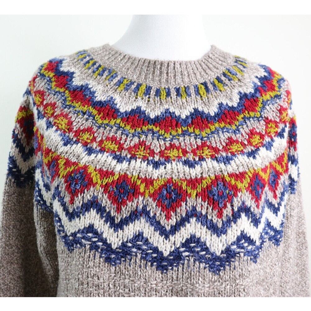 J Jill Size M Fair Isle Sweater Cotton Blend Pullover Light Brown - Picture 8 of 10
